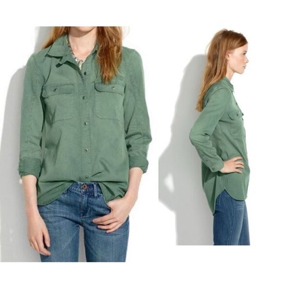 MADEWELL Army Green Button Down Tomboy Work Shirt- S - Picture 1 of 9